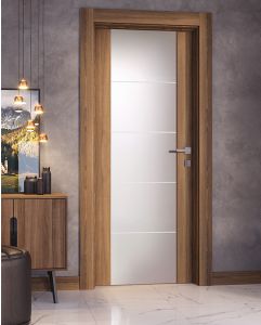 Prefinished Avon 202 4H Vetro Pecan Nutwood Modern Interior Single Door