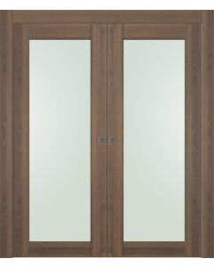 Prefinished Avon 207 Vetro Pecan Nutwood Modern Interior Double Pocket Door