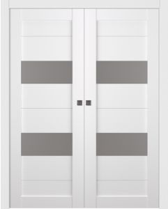 Prefinished Berta Vetro Bianco Noble Modern Interior Double Pocket Door