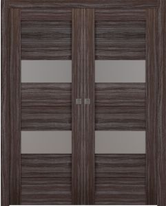 Prefinished Berta Vetro Gray Oak Modern Interior Double Pocket Door