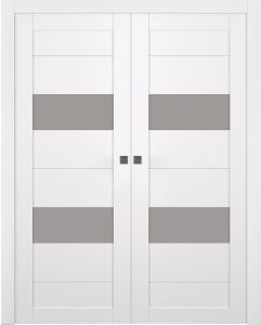 Prefinished Berta Vetro Snow White Modern Interior Double Pocket Door