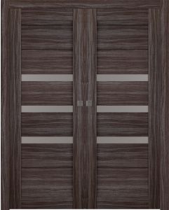 Prefinished Dora Vetro Gray Oak Modern Interior Double Pocket Door