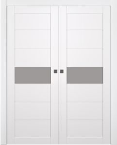 Prefinished Edna Vetro Snow White Modern Interior Double Pocket Door