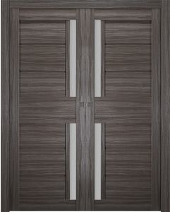 Prefinished Esta Vetro Gray Oak Modern Interior Double Pocket Door