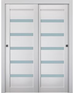 Prefinished Leora Vetro Bianco Noble Modern Interior Bypass Door
