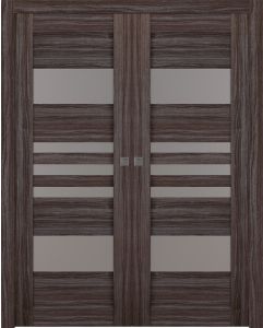 Prefinished Leti Vetro Gray Oak Modern Interior Double Pocket Door