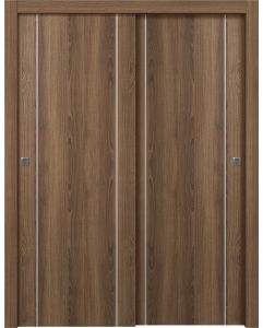 Prefinished Optima 2U Pecan Nutwood Modern Interior Bypass Door