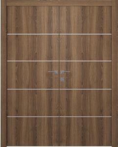 Prefinished Optima 4H Pecan Nutwood Modern Interior Double Door