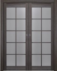 Prefinished Palladio 10 Lite Vetro Gray Oak Modern Interior Double Pocket Door
