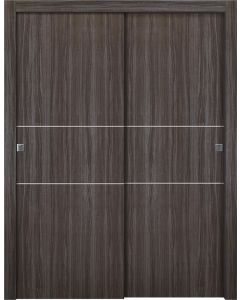 Prefinished Palladio 2H Gray Oak Modern Interior Bypass Door
