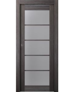 Prefinished Palladio 5 Lite Vetro Gray Oak Modern Interior Single Pocket Door