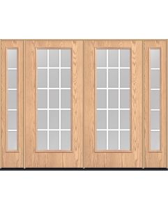 80 Low-E Colonial 15 Lite Flat Bar GBG Oak Full Lite Fiberglass Double Door,Sidelites , WBD Impact