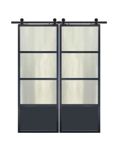 3 Lite 1 Panel Contemporary Metal Double Barn Door