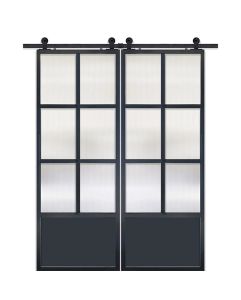 6 Lite 1 Panel Contemporary Metal Double Barn Door