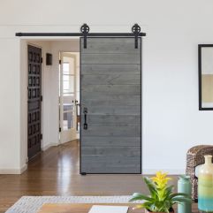 Horizontal Iron Plank Single Barn Door- Knotty Alder