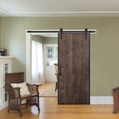 Vertical Iron Plank Single Barn Door- Knotty Alder