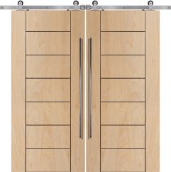 84" Birch Brentwood Solid Contemporary Double Barn Door