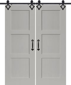 Shaker 3 Panel MDF Double Barn Door- Design on 2 Side