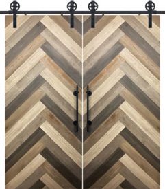 Chevron 1 Rustic Farmhouse Barn Double Door, Pine