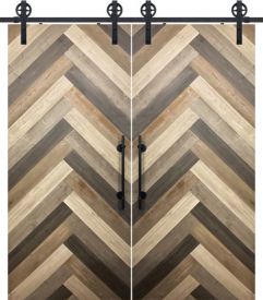 Chevron 1 Rustic Farmhouse Barn Double Door, Pine