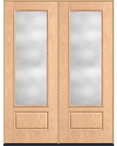 96 Rainglass 3/4 Lite 1 Panel Oak Fiberglass Double Doors , WBD Impact