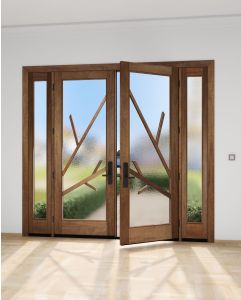 Mahogany Bohol Full Lite Artistic Lite Designer SDL Shaker Double Door, Sidelites