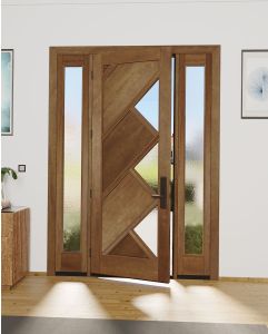 Mahogany Cairo Artistic Lite Designer  Multi Panel Shaker Single Door, Sidelites