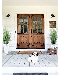 Mahogany Scarlett Arch Lite, 1/2 Lite, 4 Lite SDL V-Grooved Panel Double Door