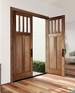 Mahogany Craftsman Vertical 4 Lite, Top View SDL 2 Panel Shaker Double Door|CRF4H-SH-FP