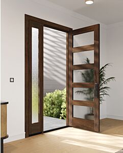 Mahogany Full Lite, 5 Lite  Modern Shaker Single Door, Sidelite|G501-SH-SH