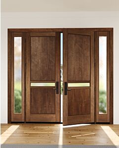 Mahogany Windermere Slimlite  Contemporary Modern Shaker Double Door, Sidelites|P121-W-SH