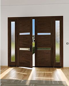 Mahogany Windermere Slimlite  Contemporary Modern Shaker Double Door, Sidelites|P132-W-SH