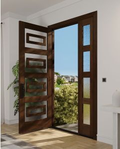 Mahogany Cavea Full Lite, Artistic Lite Designer SDL Contemporary Modern Shaker Single Door, Sidelite