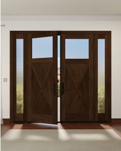 Mahogany Craftsman Top View Crossbuck Panel Shaker Double Door, Sidelites|CRF-CPG1-SH