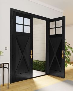 Mahogany Craftsman 4 Lite, Top View SDL Crossbuck Panel Shaker Double Door