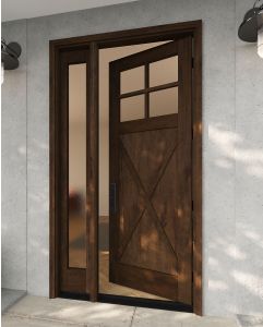 Mahogany Craftsman 4 Lite, Top View SDL Crossbuck Panel Shaker Single Door, Sidelite|CRF-CPG4-SH