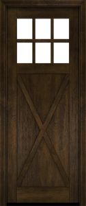Mahogany Craftsman 6 Lite, Top View SDL Crossbuck Panel Shaker Single Door