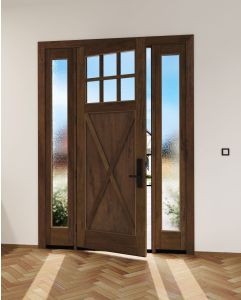 Mahogany Craftsman 6 Lite, Top View SDL Crossbuck Panel Shaker Single Door, Sidelites|CRF-CPG6-SH