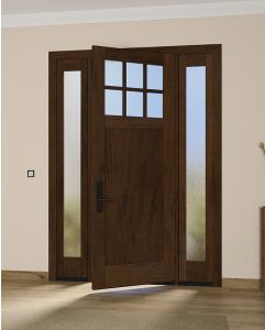 Mahogany Craftsman 6 Lite, Top View SDL 1 Panel Shaker Single Door, Sidelites|CRF-P1G6-SH