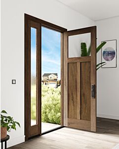 Mahogany Craftsman Top View 2 Panel Shaker Single Door, Sidelite|CRF-P2G1-SH