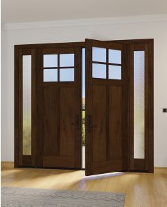 Mahogany Craftsman 4 Lite, Top View SDL 2 Panel Shaker Double Door, Sidelites|CRF-P2G4-SH