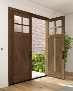 Mahogany Craftsman 4 Lite, Top View SDL 2 Panel Shaker Double Door|CRF-P2G4-SH