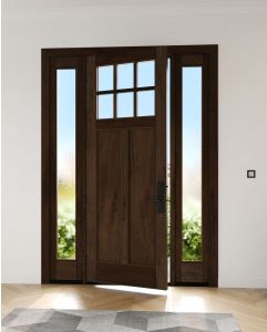 Mahogany Craftsman 6 Lite, Top View SDL 2 Panel Shaker Single Door, Sidelites|CRF-P2G6-SH