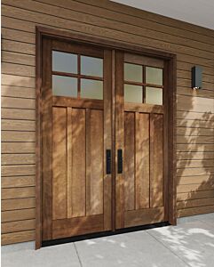 Mahogany Craftsman 4 Lite, Top View SDL 3 Panel Shaker Double Door|CRF-P3G4-SH