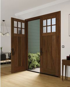 Mahogany Craftsman 6 Lite, Top View SDL 3 Panel Shaker Double Door