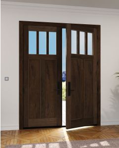 Mahogany Craftsman Vertical 3 Lite, Top View SDL 2 Panel Shaker Double Door|CRF3H-SH-FP