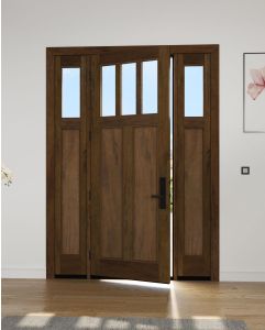 Mahogany Craftsman Vertical 3 Lite, Top View SDL 2 Panel Shaker Single Door, Sidelites|CRF3H-SH-FP