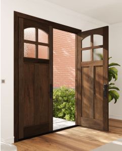 Mahogany Craftsman Arch Lite, Top View, 4 Lite SDL 2 Panel Shaker Double Door|CRF4-SH-AR-FP