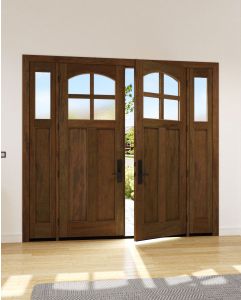 Mahogany Craftsman Arch Lite, Top View, 4 Lite SDL 2 Panel Shaker Double Door, Sidelites|CRF4-SH-AR-FP