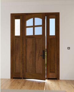 Mahogany Craftsman Arch Lite, Top View, 4 Lite SDL 2 Panel Shaker Single Door, Sidelites|CRF4-SH-AR-FP